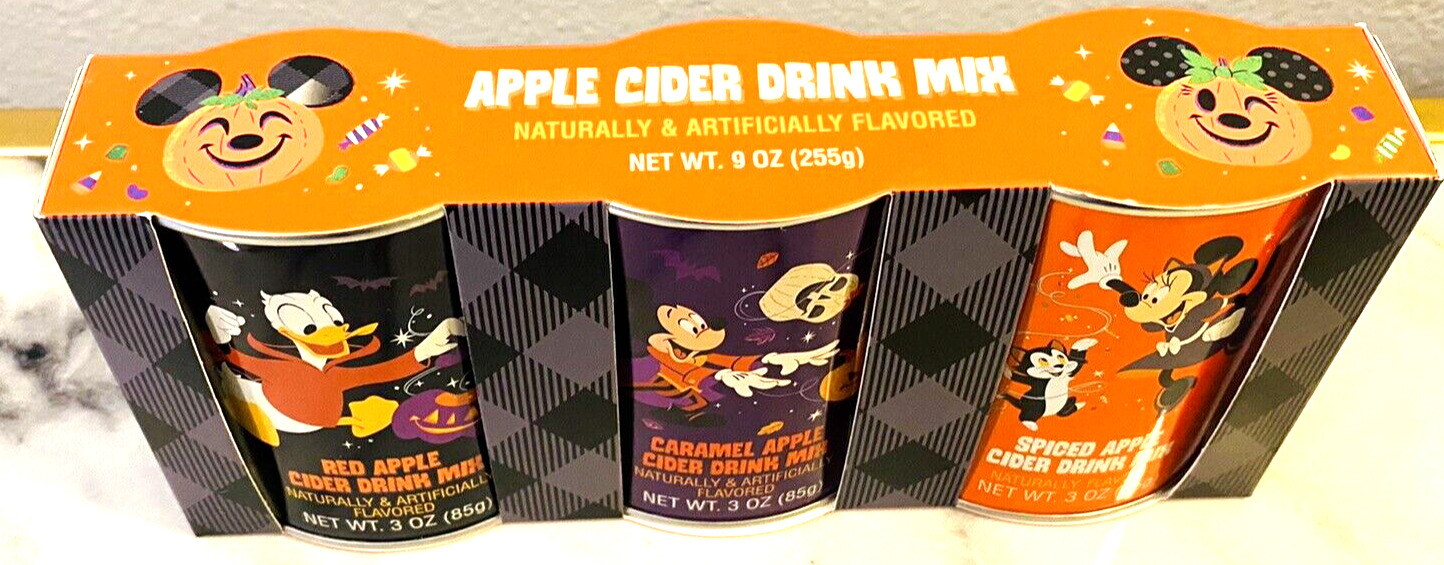 Disney Parks WDW Mickey Apple Cider Drink Mix Gift Set of 3 Tins NEW