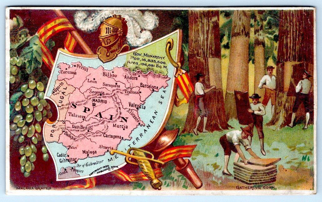 1880's SPAIN GATHERING CORK ARBUCKLE'S VICTORIAN TRADE CARD DONALDSON BRO LITHO