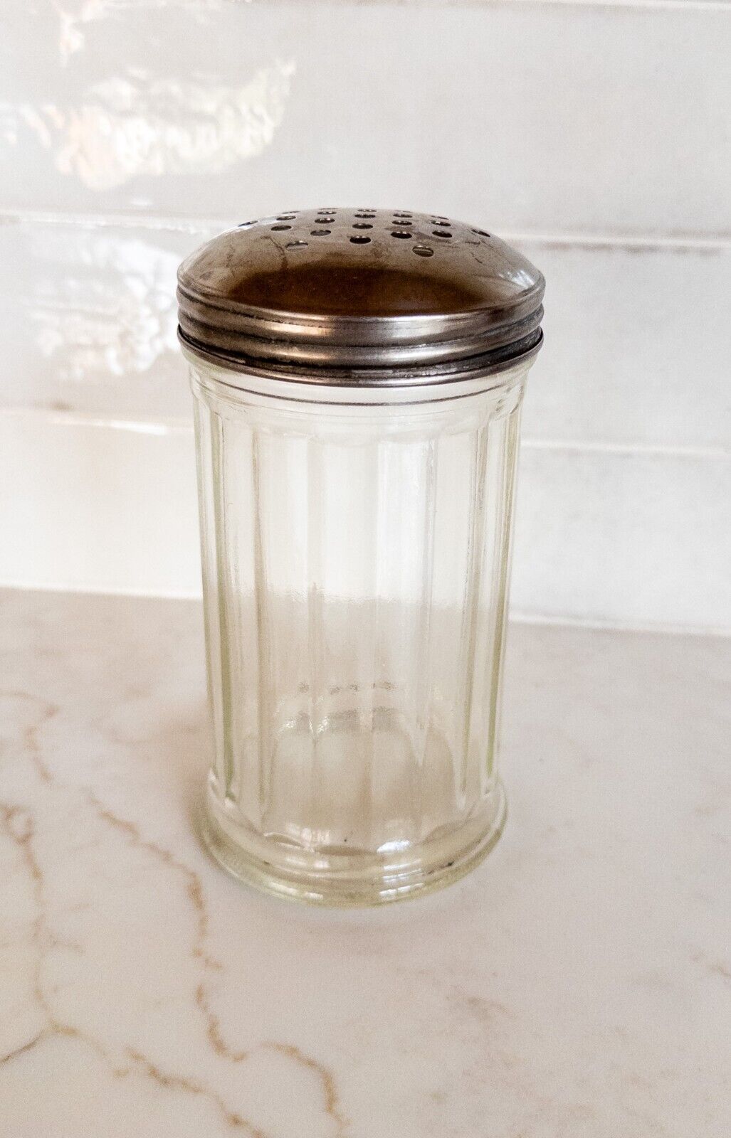 Vintage Glass and Metal Cheese Shaker, Chicago Glass