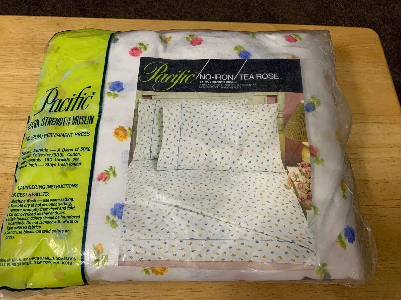 Vintage Pacific Extra Strength Muslin No Iron King Fitted Sheet 78x80 Tea Rose