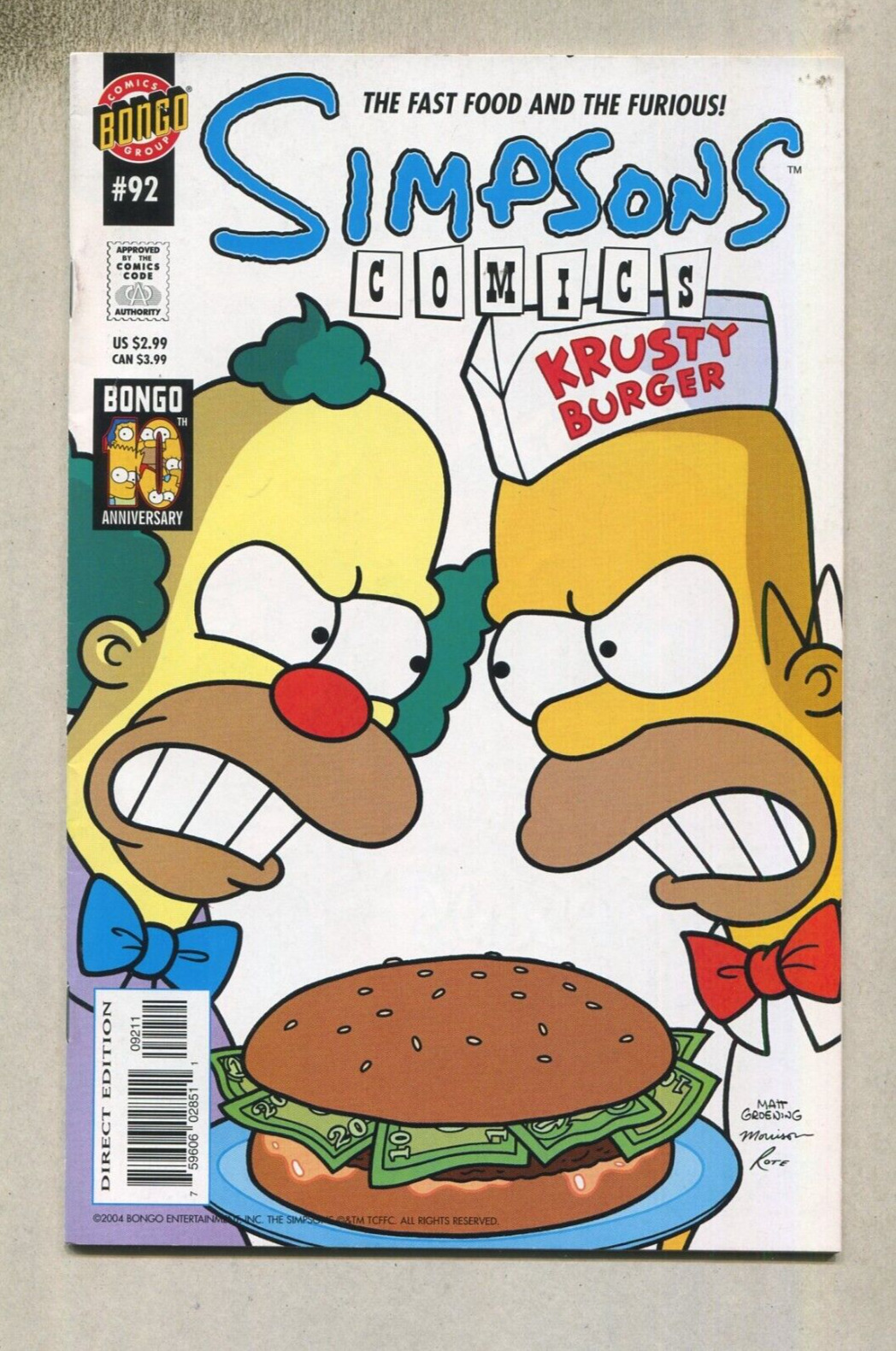 Simpsons Comics - #92 NM The Fast Food And The Furious Bongo Comics CBX7