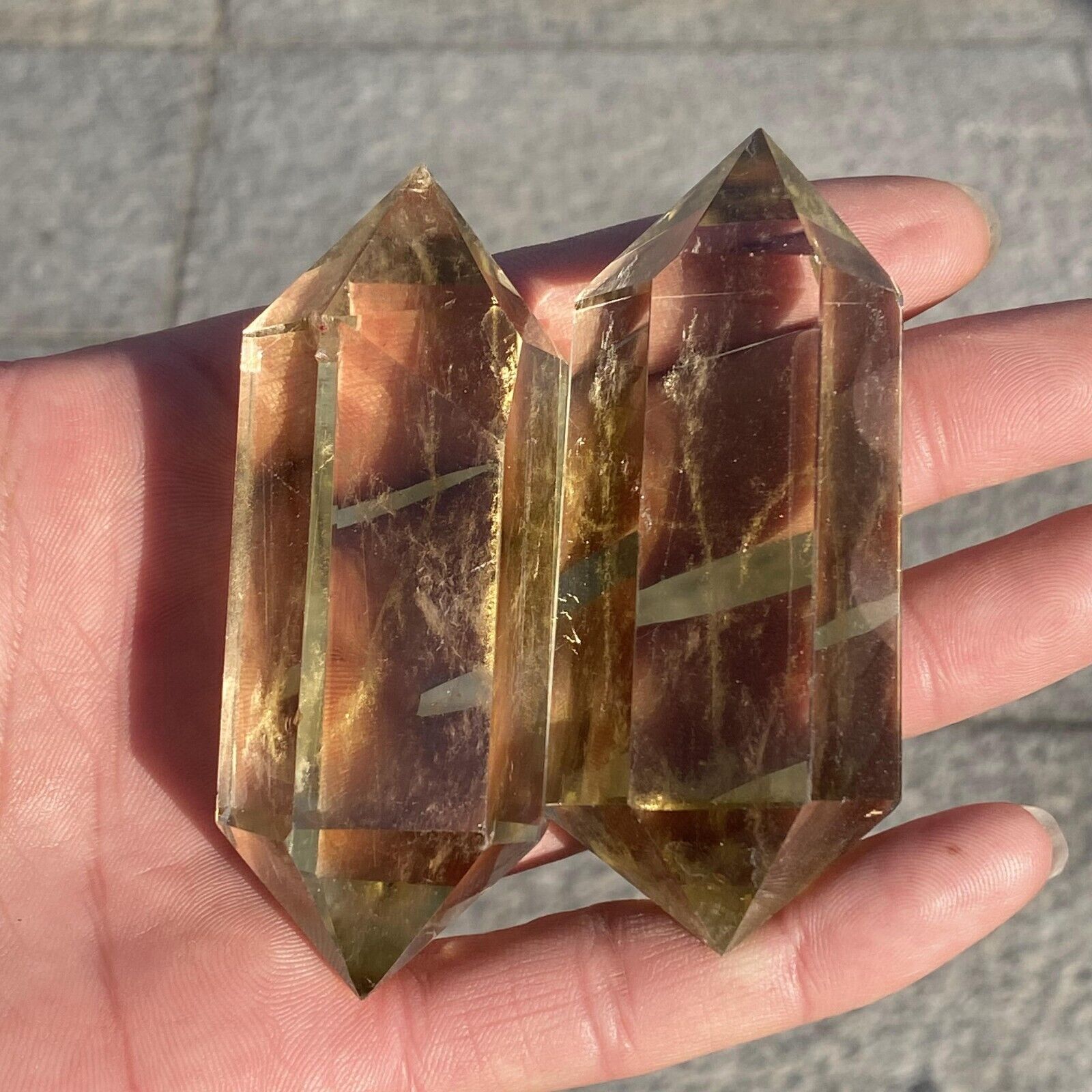 2pcs Natural citrine obelisk quartz crystal wand double point gem reiki healing