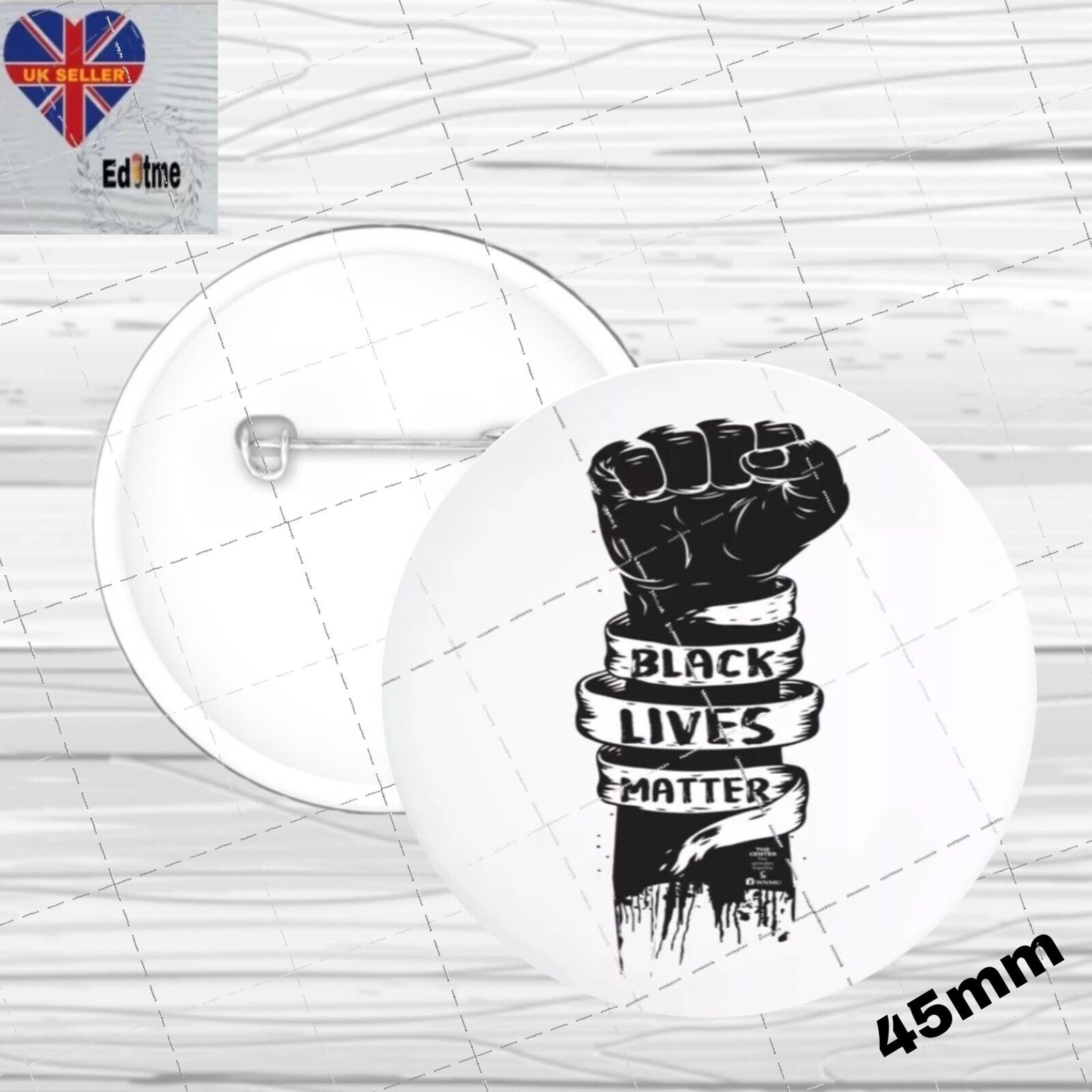 Black Lives Matter BUTTON PIN BADGE 45mm  – Anti-Racist BLM