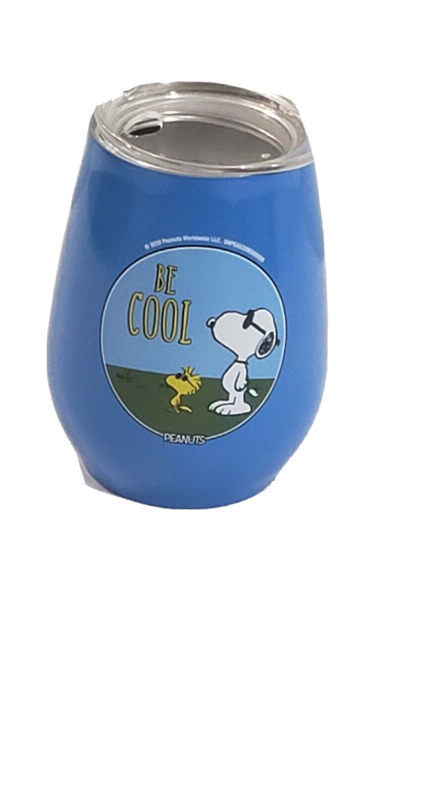  Peanuts Snoopy Joe Cool Woodstock Lidded Blue Wine Tumbler Insulated New 