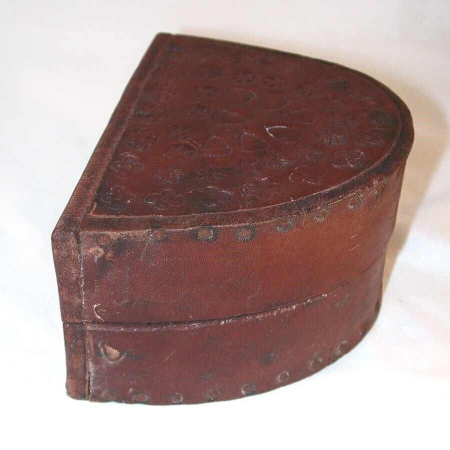 Vintage Heavy Leather Horseshoe Shaped Box Thick Walled and Nail Construction