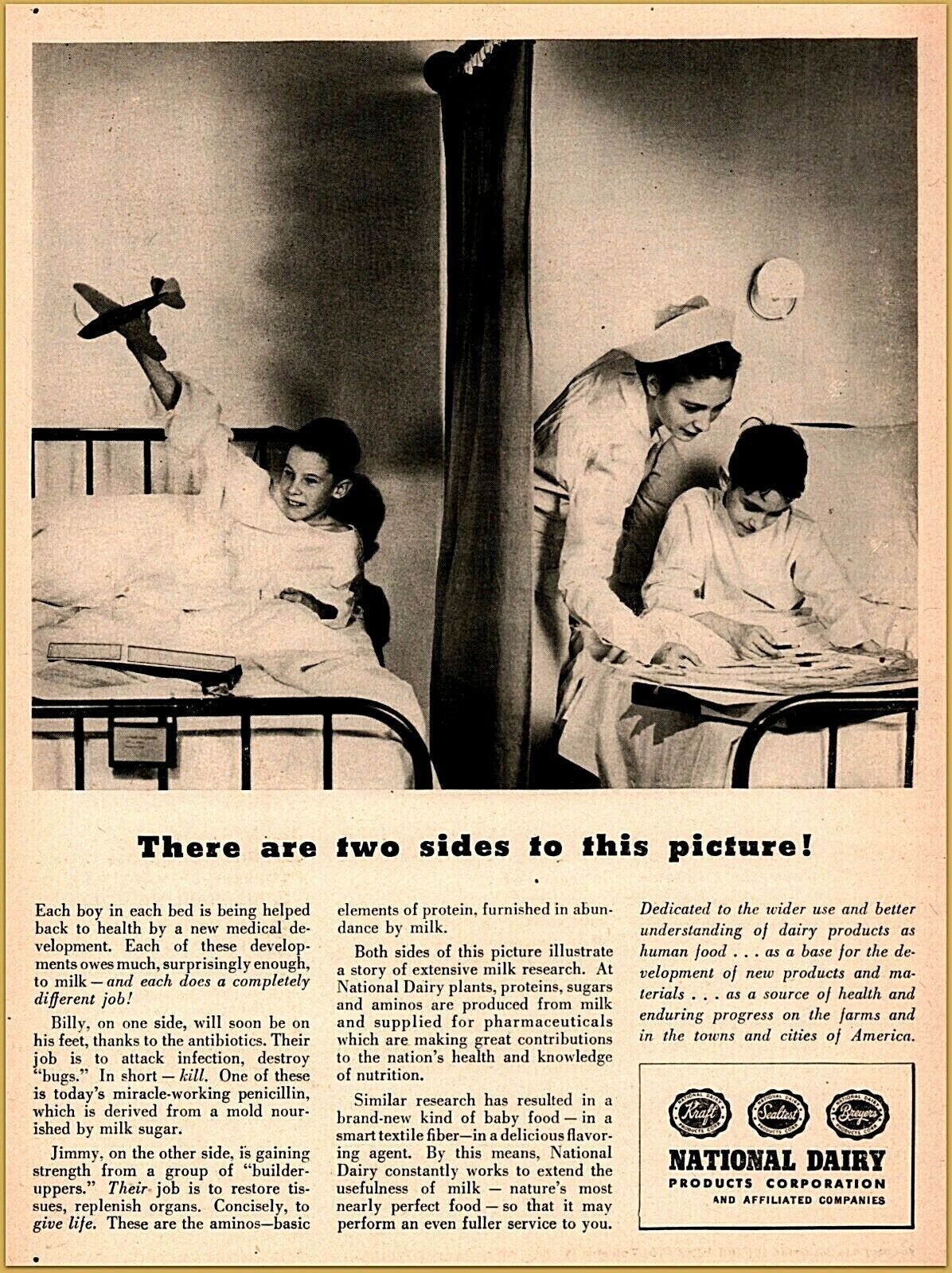 1946 a National Dairy Council Nurse Little Boy Hospital Antibiotics Protein Ad