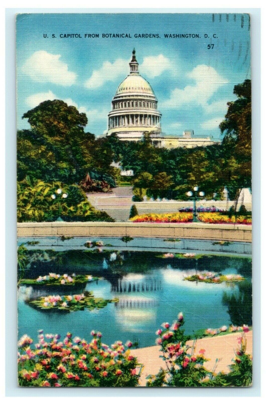 U.S. Capitol From Botanical Gardens Washington D.C. 1956 Vintage Postcard