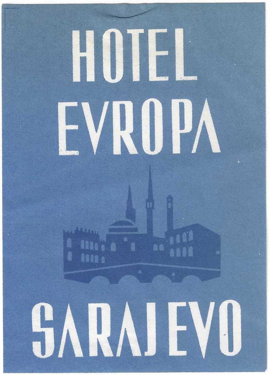 Hotel Europa, Sarajevo, Yugoslavia, Early Hotel Label, Unused