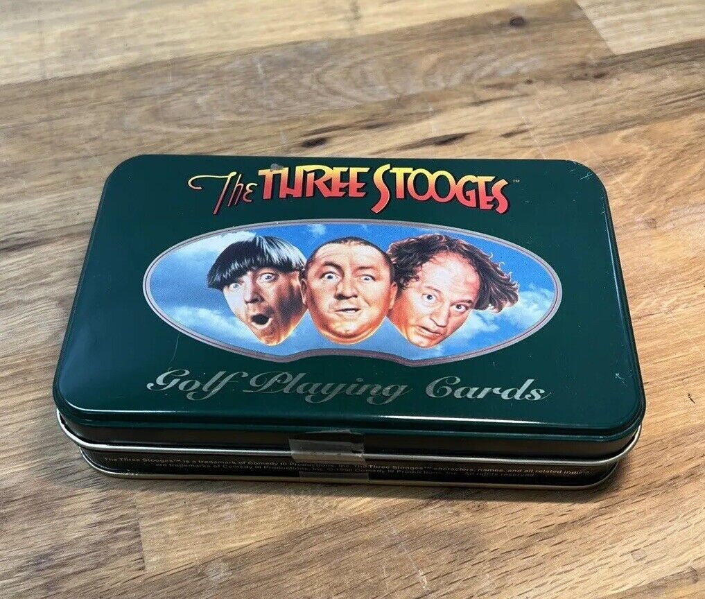 New Three Stooges Golf Playing Cards 2 Decks Of Poker Size Cards In Tin Box 1998