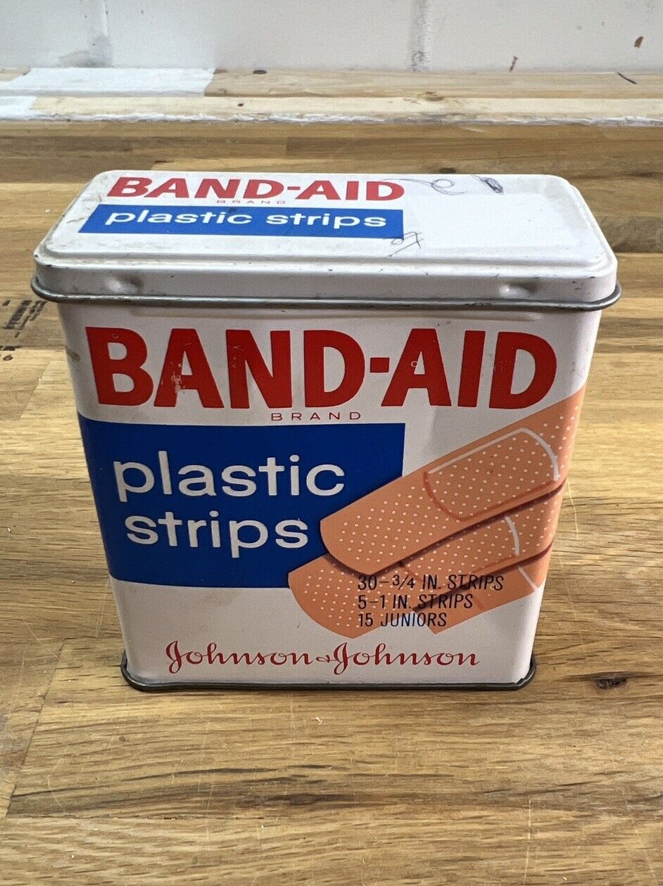 Vintage Band-Aid Metal Tin Box Johnson & Johnson Plastic Strip BandAid (Empty)
