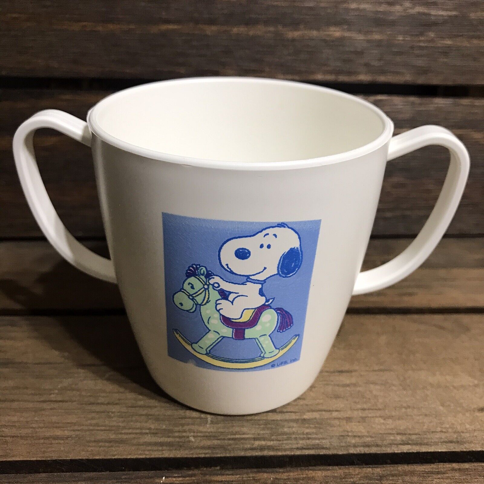Vintage Danara Peanuts Baby Snoopy Safe Guard Training Cup Blue White NO LID