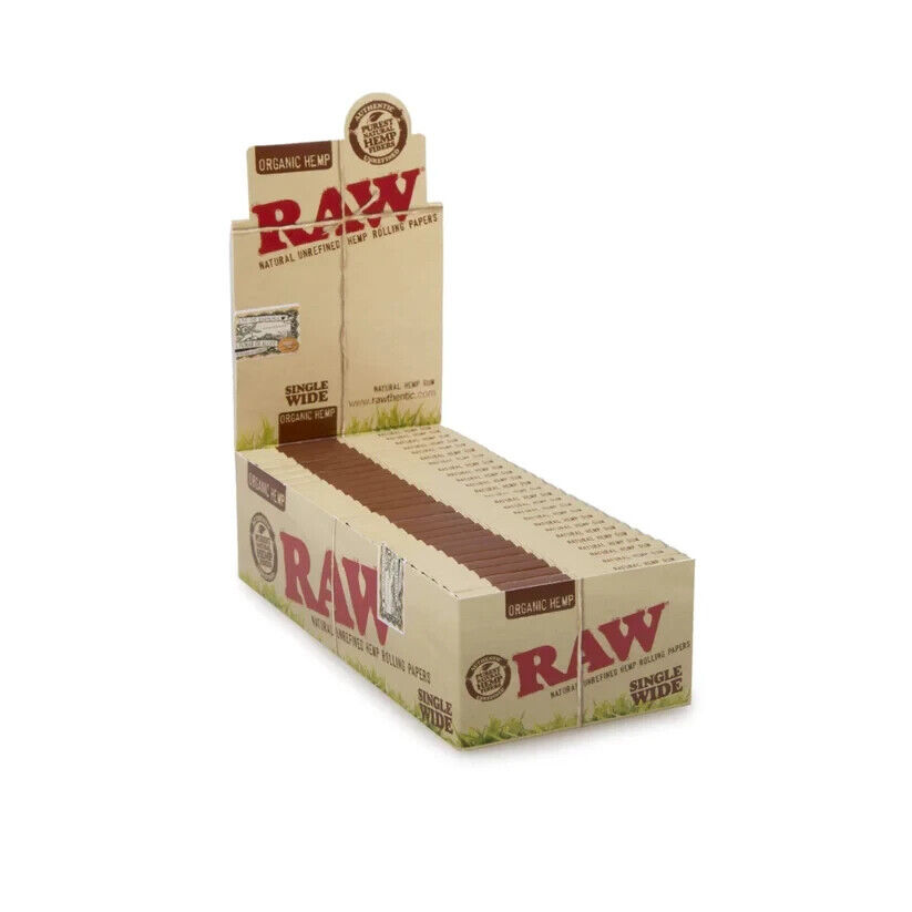 😎🔥RAW Natural Single Wide Organic Hemp Rolling Papers 25 Pack (Full Box)