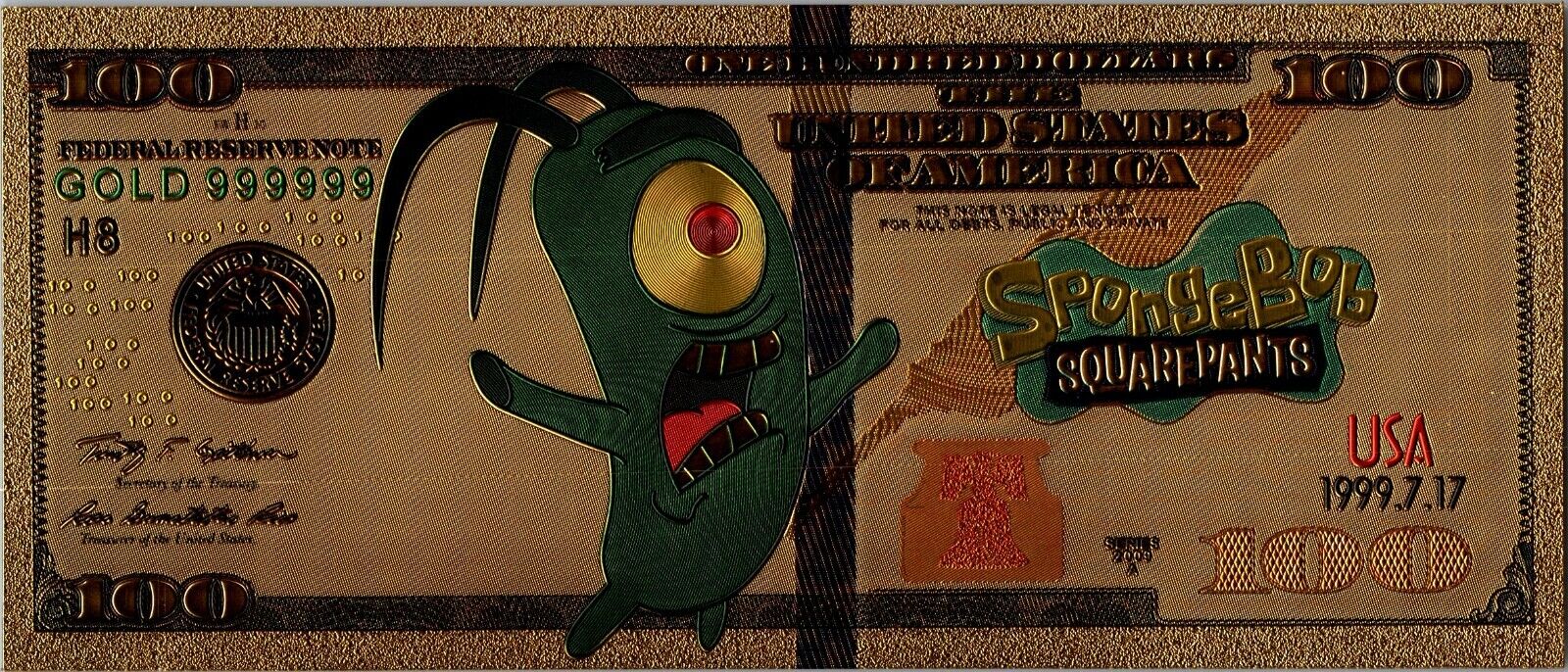 24k gold foil plated Plankton spongebob banknote Collectible