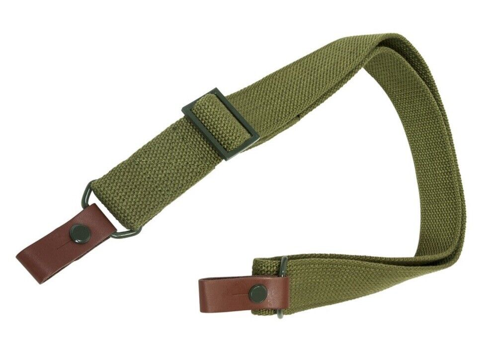 SKS Rifle Sling - Green Canvas - Metal Hardware - Leather Loop Tabs -NEW 
