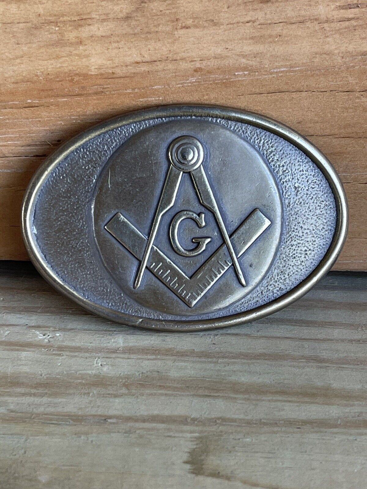 Vintage Masonic Free Masons Solid Brass Oval 60’s Belt Buckle 3x2