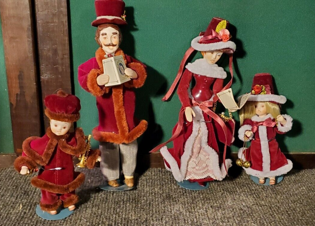 Vintage 1985 Kurt S. Adler Victorian Family Christmas caroling dolls Set of 4