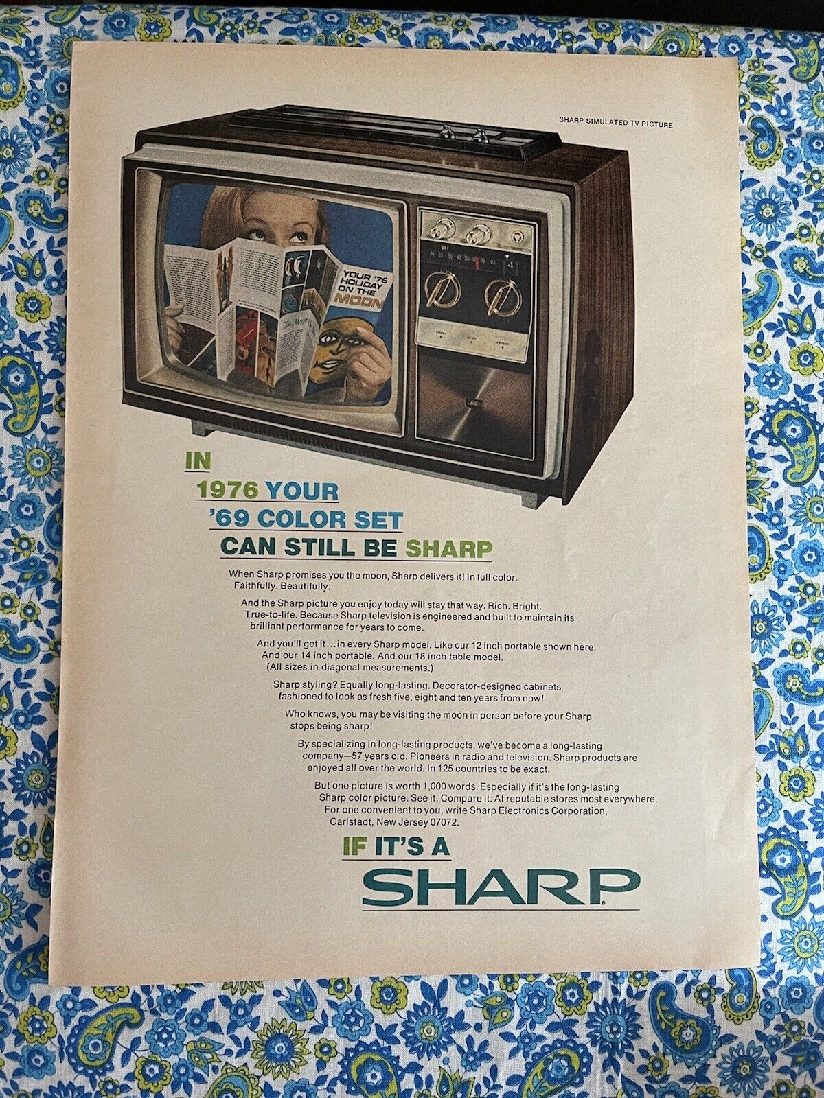 Vintage 1969 Sharp Color Television Print Ad- Ad Only