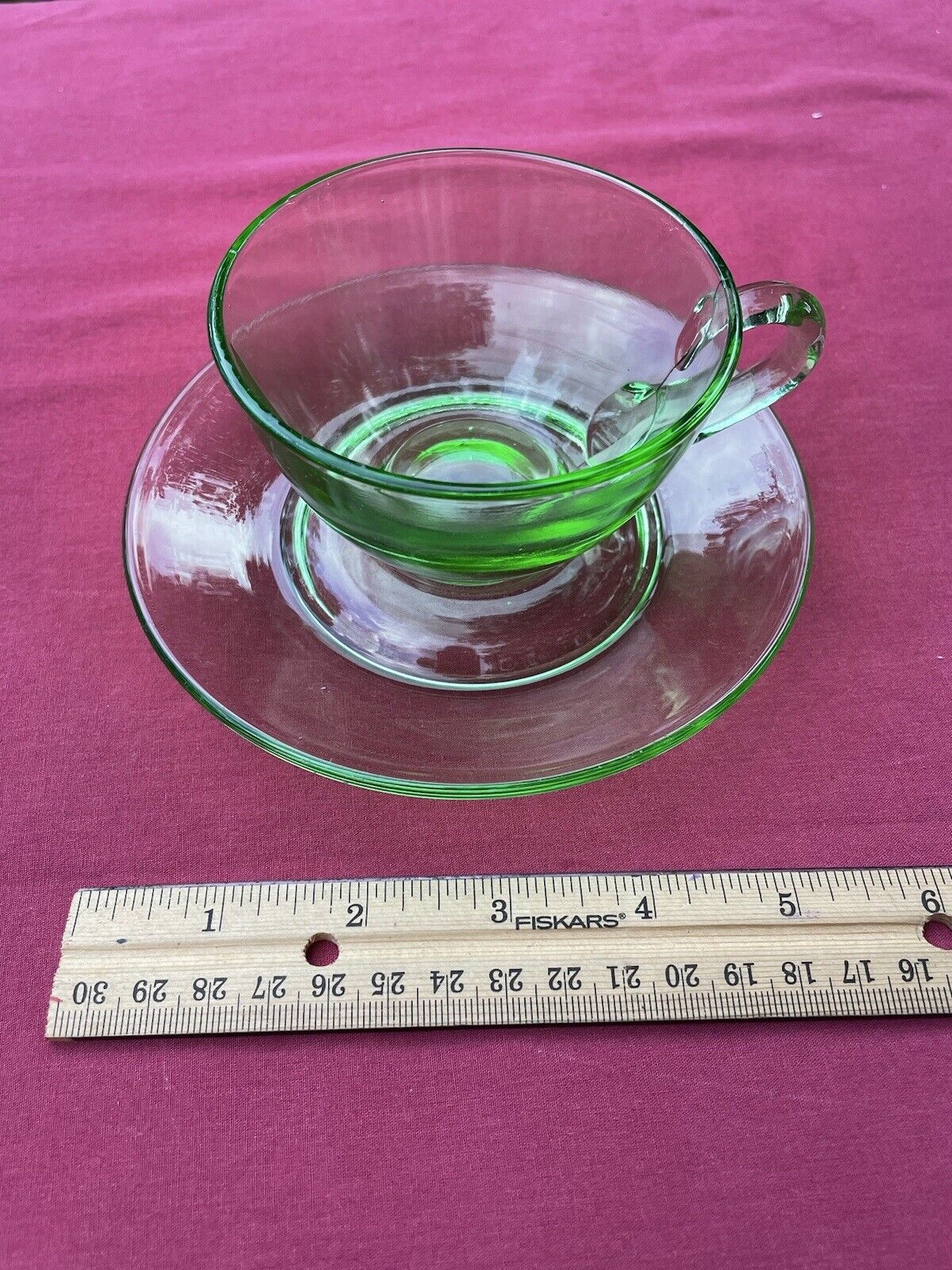 Vintage Green Depression Glass Teacup Saucer Coffee Mug
