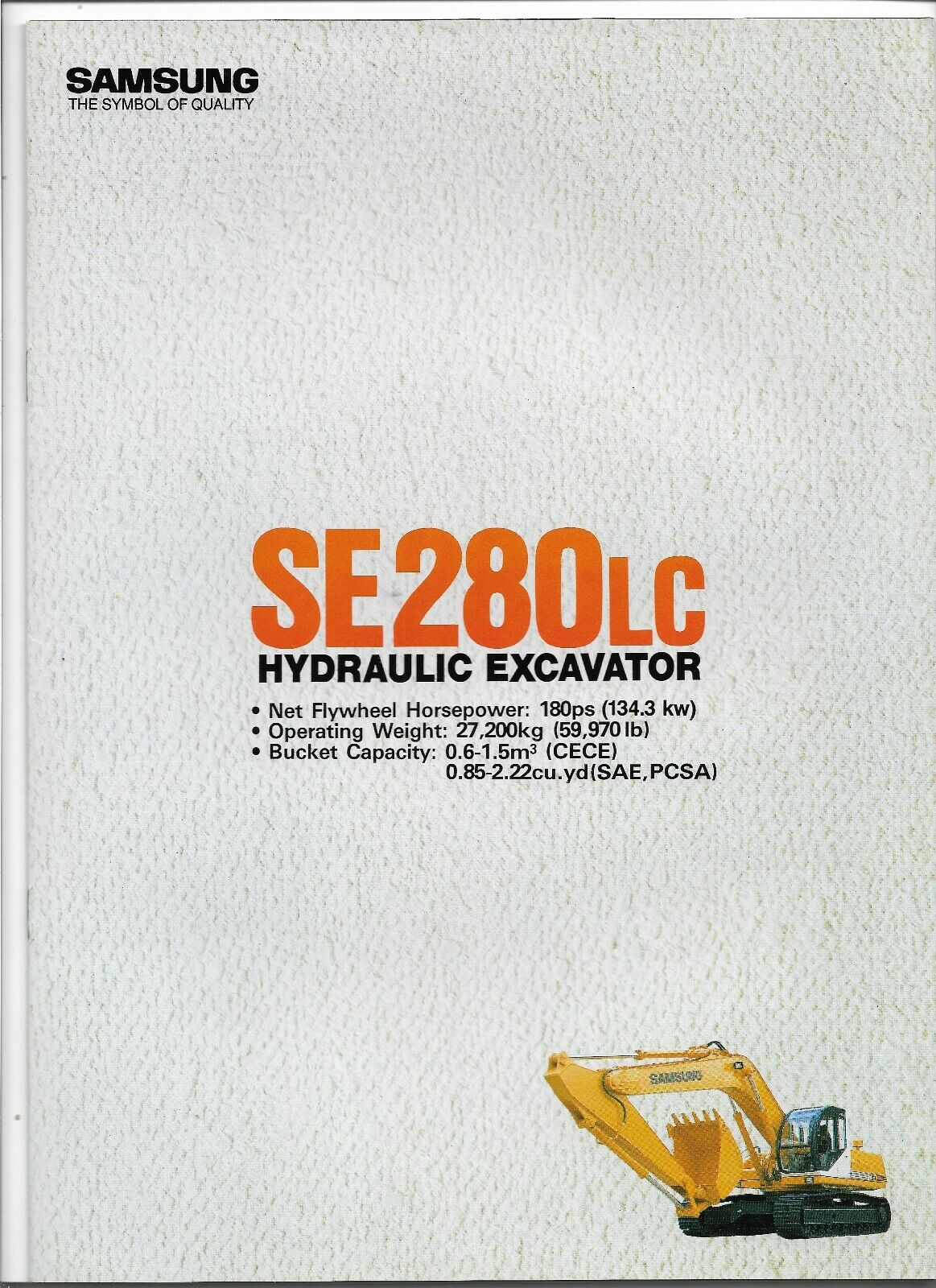 Original Samsung Model SE280LC Hydraulic Excavator Sales Brochure FBSE280LC9202