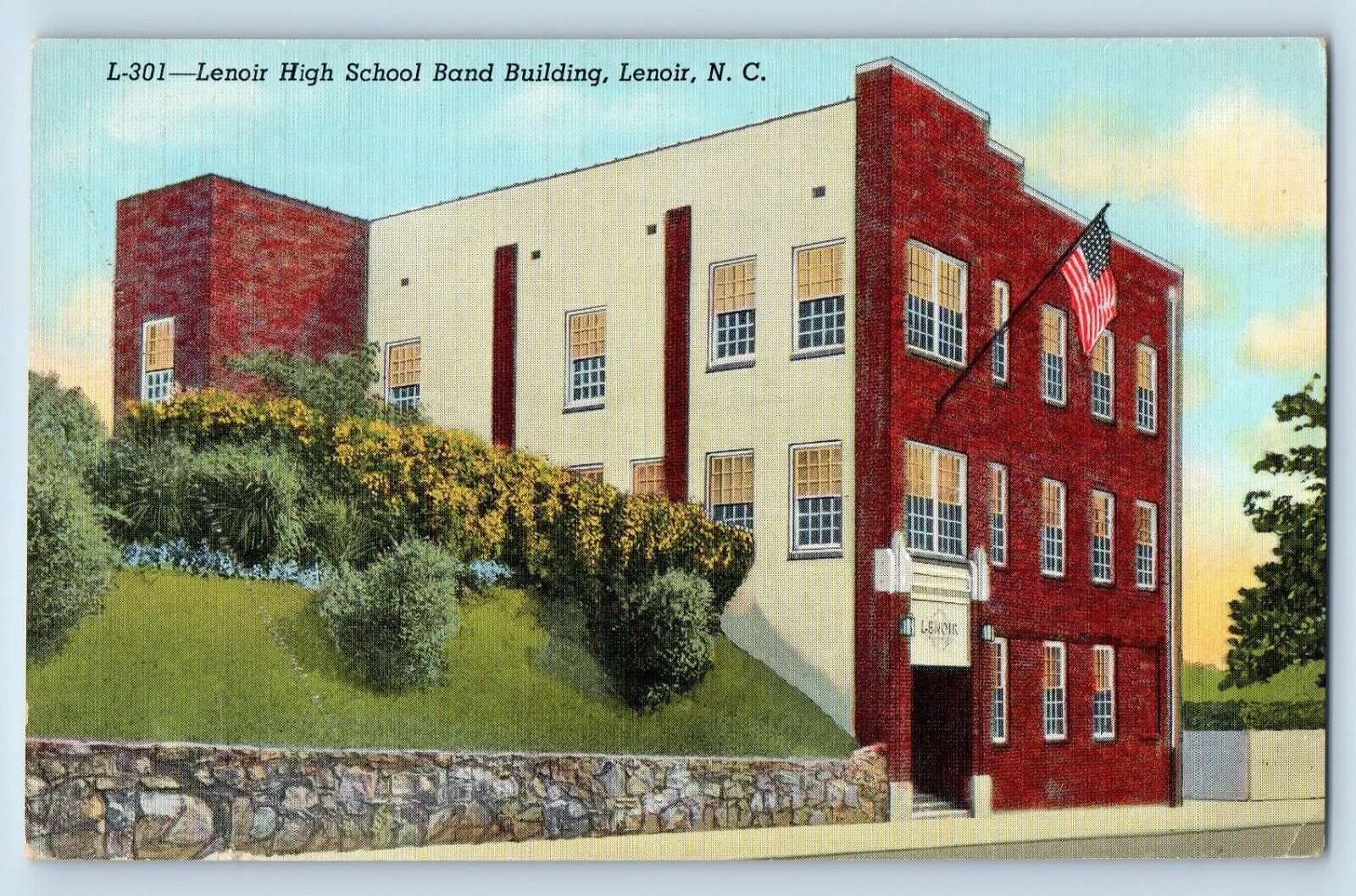 Lenoir North Carolina NC Postcard View Of Lenoir High School Band Building