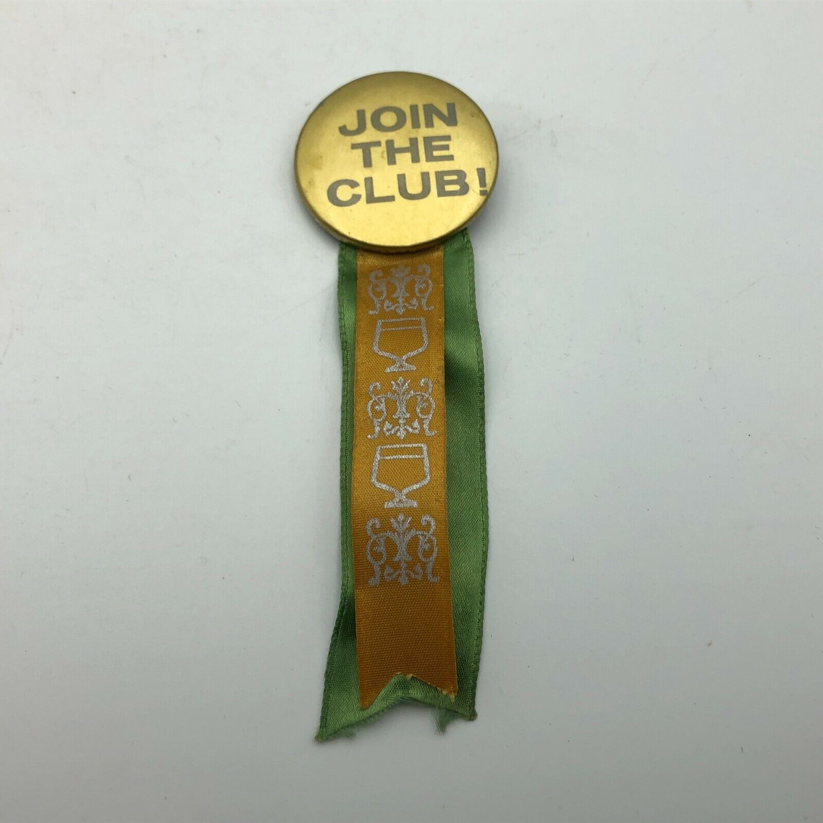 Vintage JOIN THE CLUB Ribbon Pin Pinback Badge Button Not Sure    D1 
