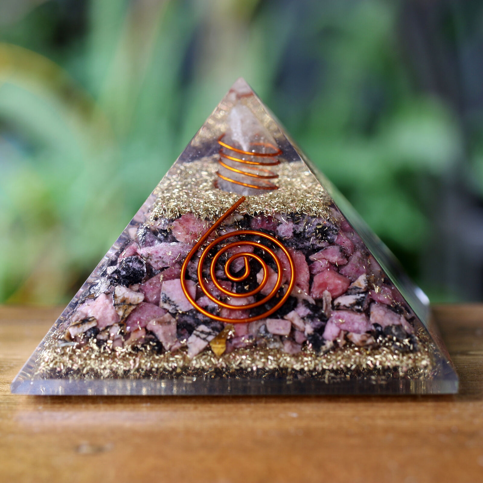 Natural Rhodonite Orgone Pyramid Extra LARGE 75mm 3in EMF & 5G Protection