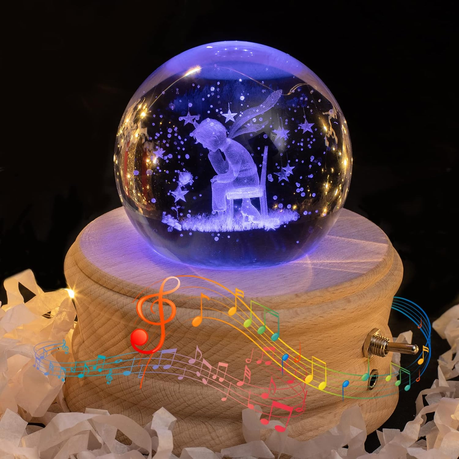 Music Box, 3D Crystal Ball Music Box with RGB Light B-little Prince