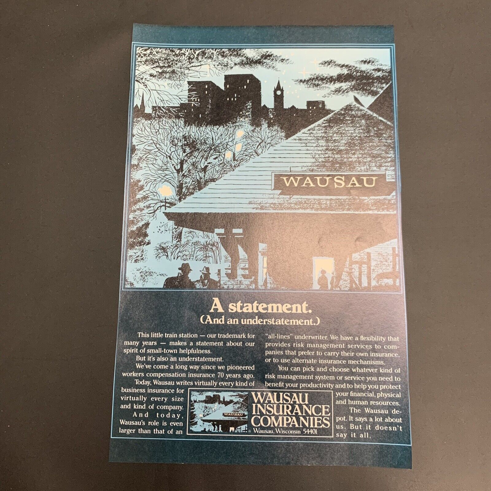 1982 Wausau Insurance Companies Print Ad Wisconsin WI A Statement Train Vintage