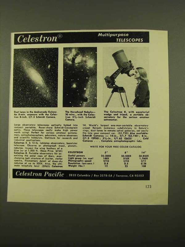 1975 Celestron 8 Telescope Ad - Multipurpose