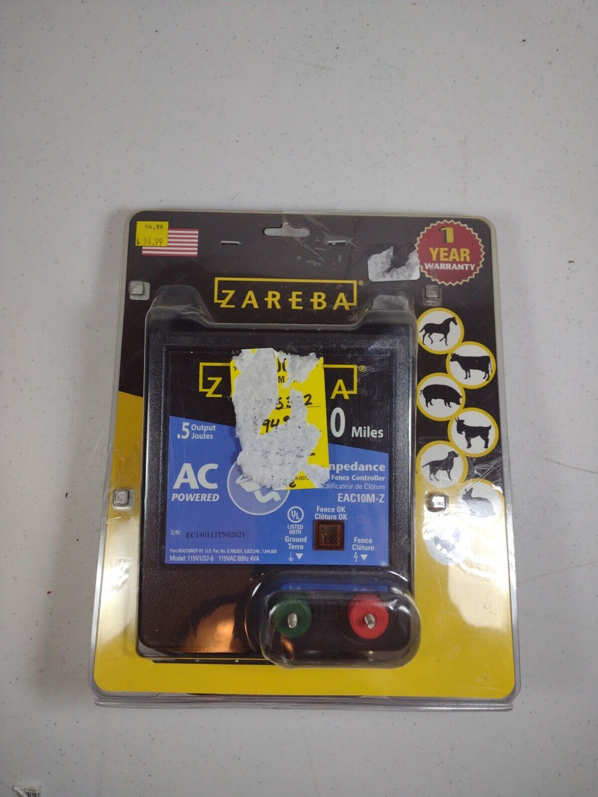 Zareba Energizer Low Impedance 10 Mile Electric Fence Charger AC Power 115 Volt