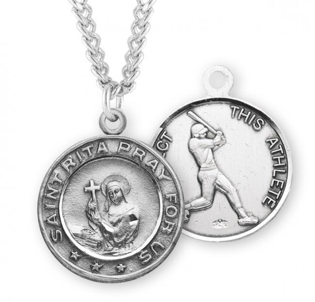 Saint Rita Sterling Silver Baseball Medal Hand polished and engraved