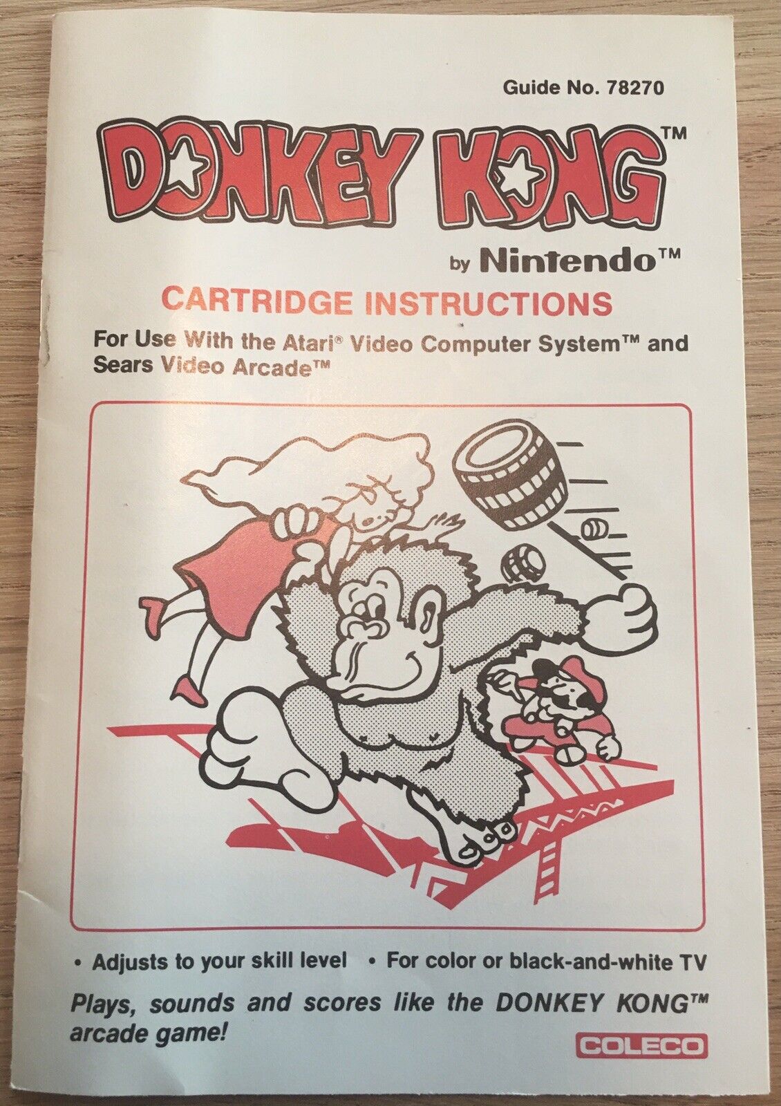 Donkey Kong Cartridge Instructions (1982) Nintendo Manual Booklet, Atari, Coleco