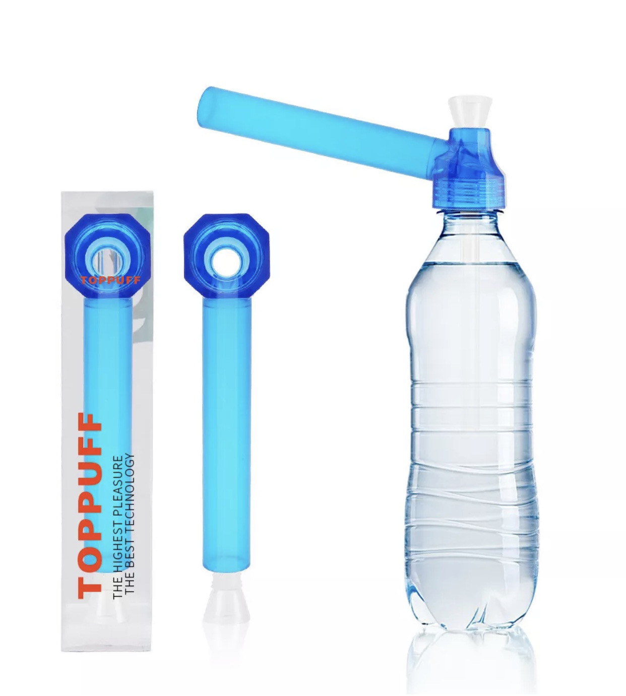 Blue Top Puff Portable Hookah Screw on Bottle Converter Water Glass Bong Pipes