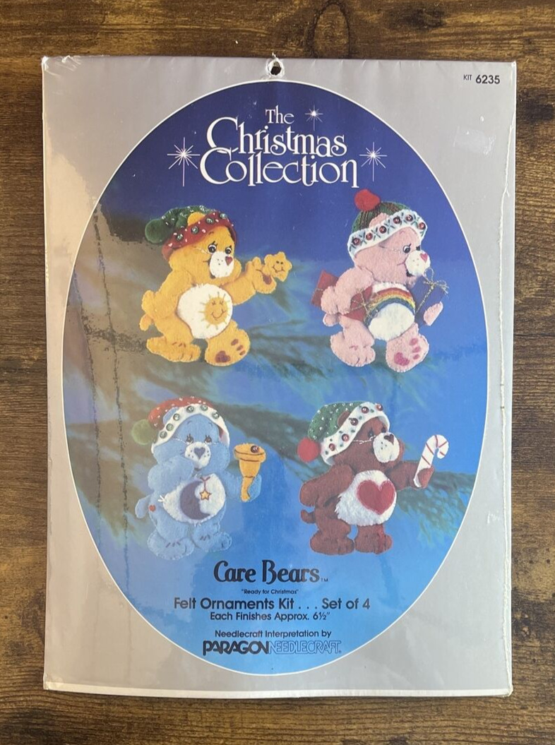 Care Bears Vintage Christmas Felt Ornaments Kit Set of 4 #6235 1986 NIP-Rare