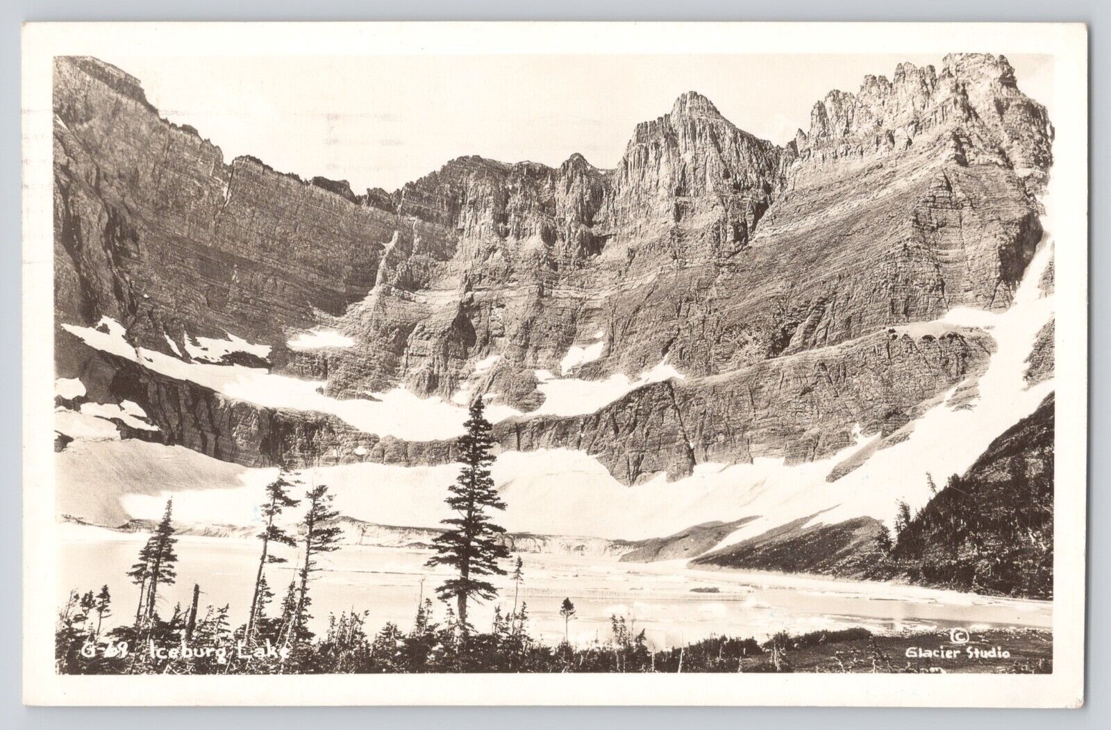 Postcard RPPC Photo Montana Glacier National Park Iceburg Lake Panorama Vintage