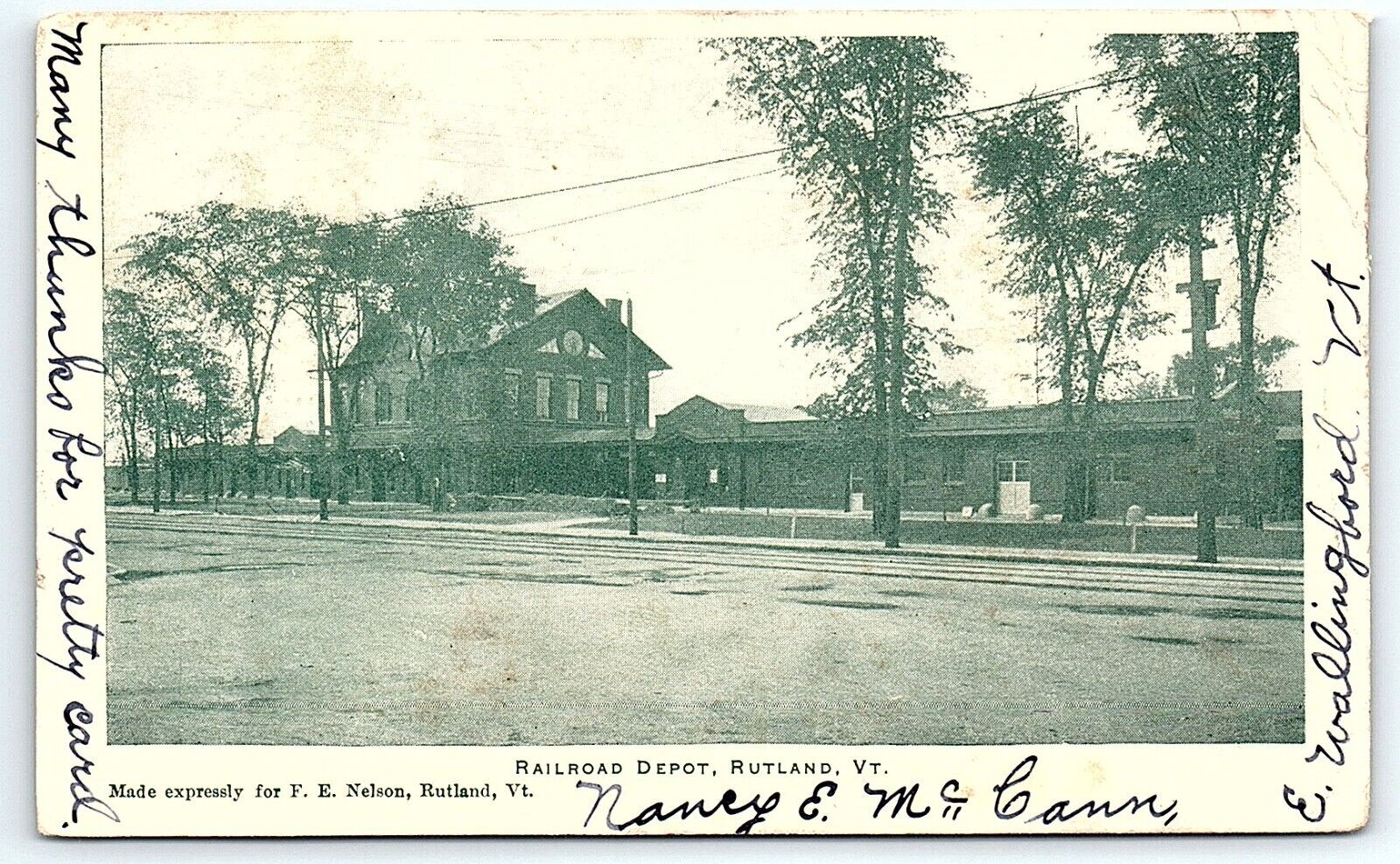 Rutland Vermont Railroad Depot Undivided Back Postcard E Wallingford CT Postmark
