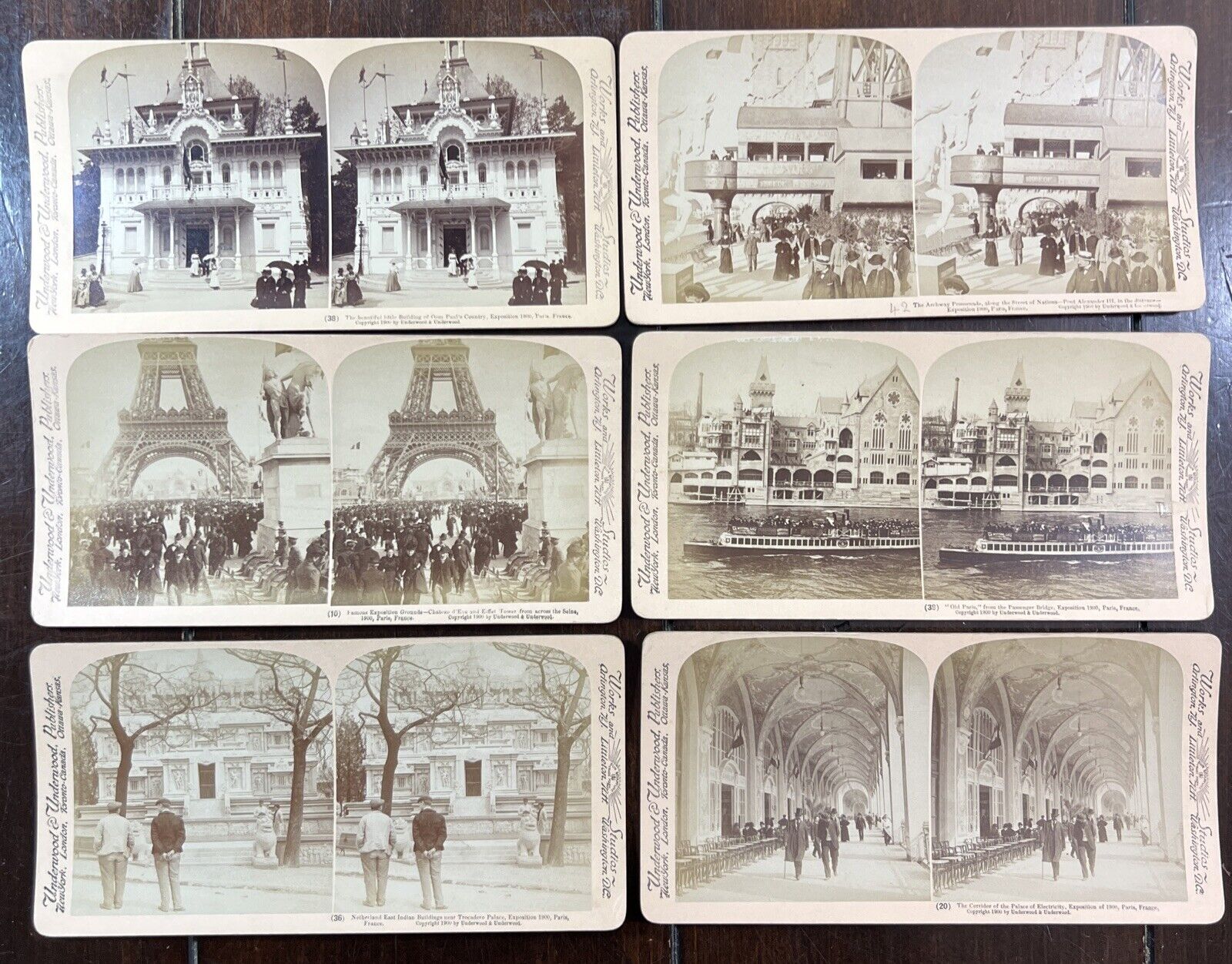 Lot (6) Antique 1900 Eiffle Tower Paris Exposition France Stereoview Photo Cards