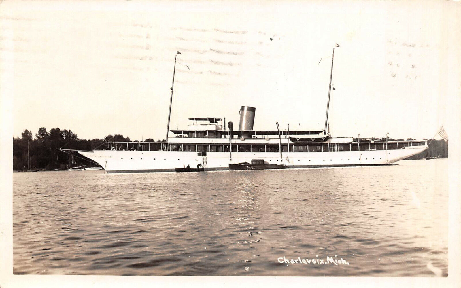 UPICK POSTCARD Sylvia Luxury Sailing Yacht in Charlevoix Michigan 1932 RPPC 