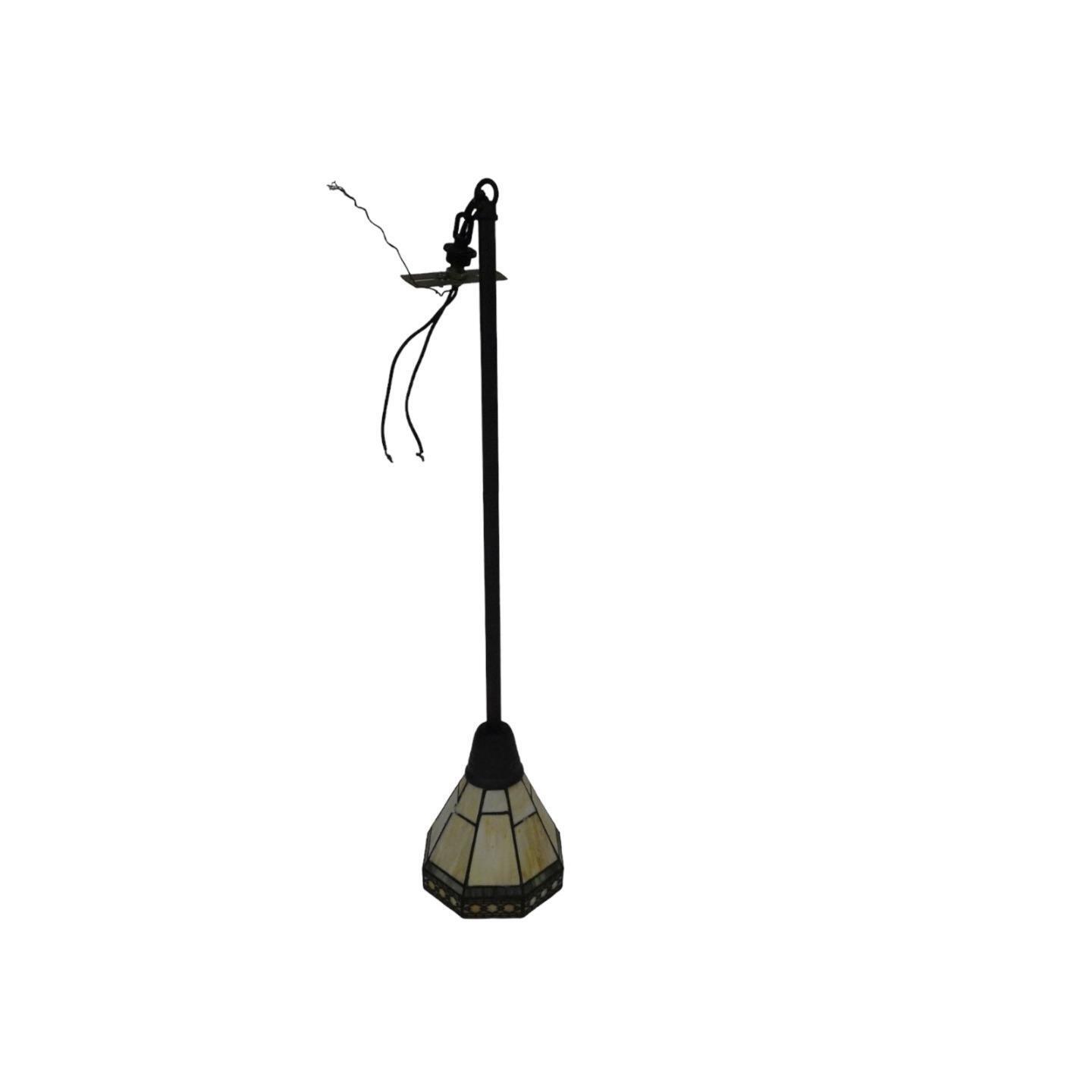 Vintage Spectrum Stained Slag Glass Arts Crafts Style Hanging Pendant Light Lamp
