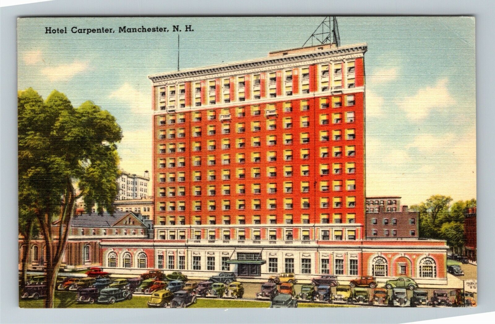 Manchester NH- New Hampshire, Hotel Carpenter, Outside, Vintage Postcard