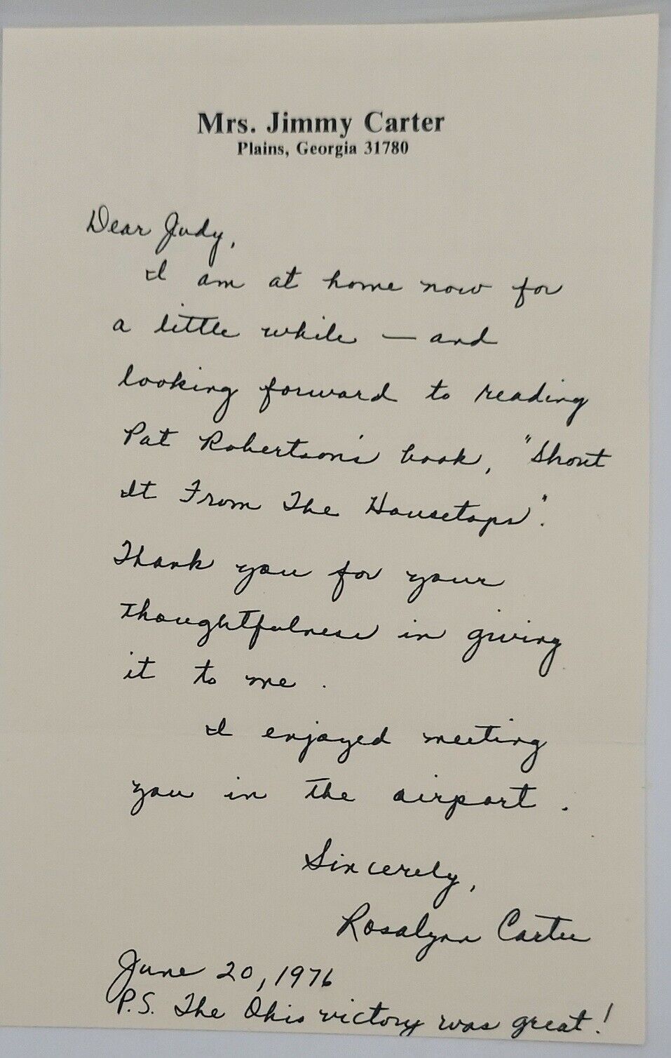Early Rosalynn Carter Handwritten Signed Letter Great Content