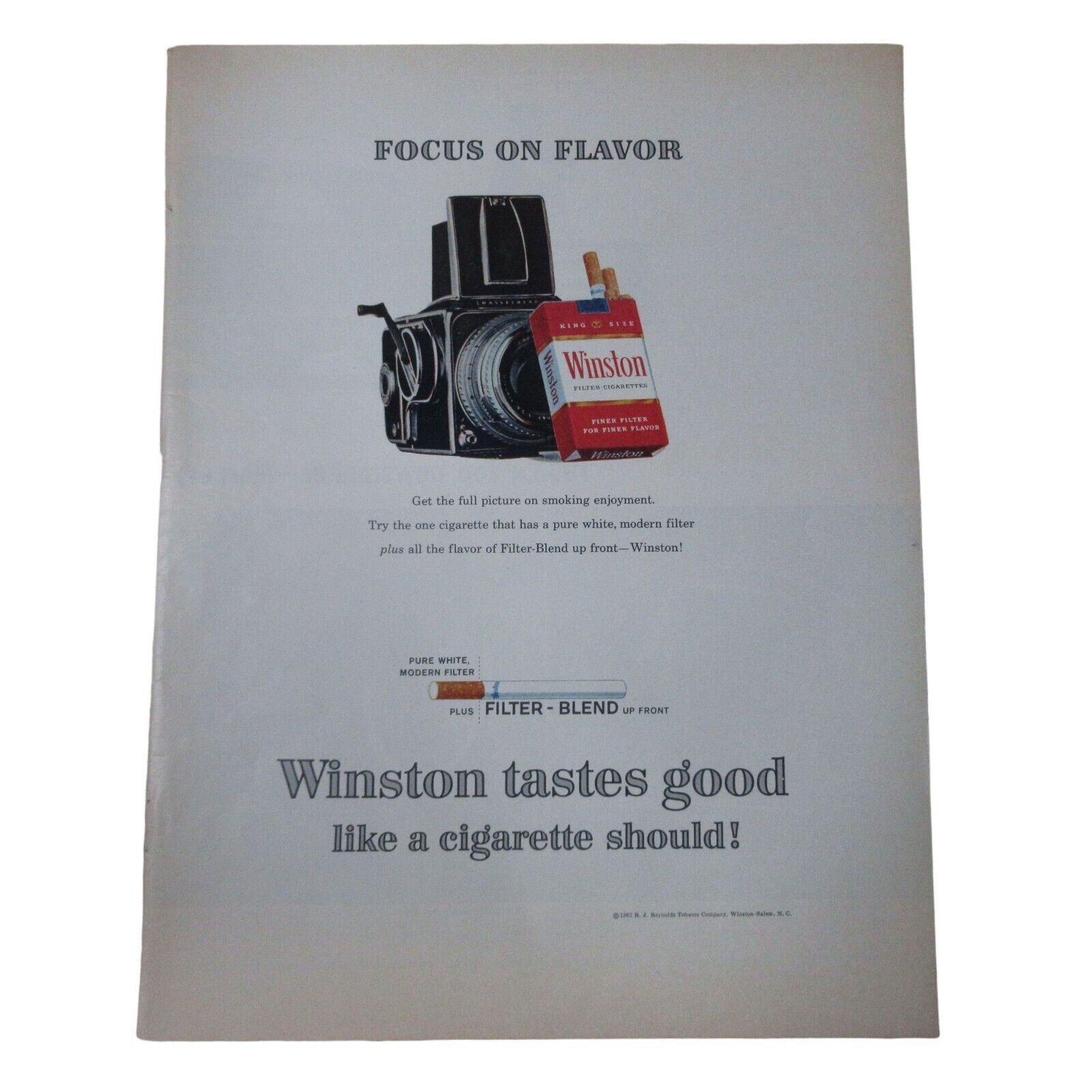1963 Winston Cigarettes - Camera Focus On Flavor -  Vintage Print Ad