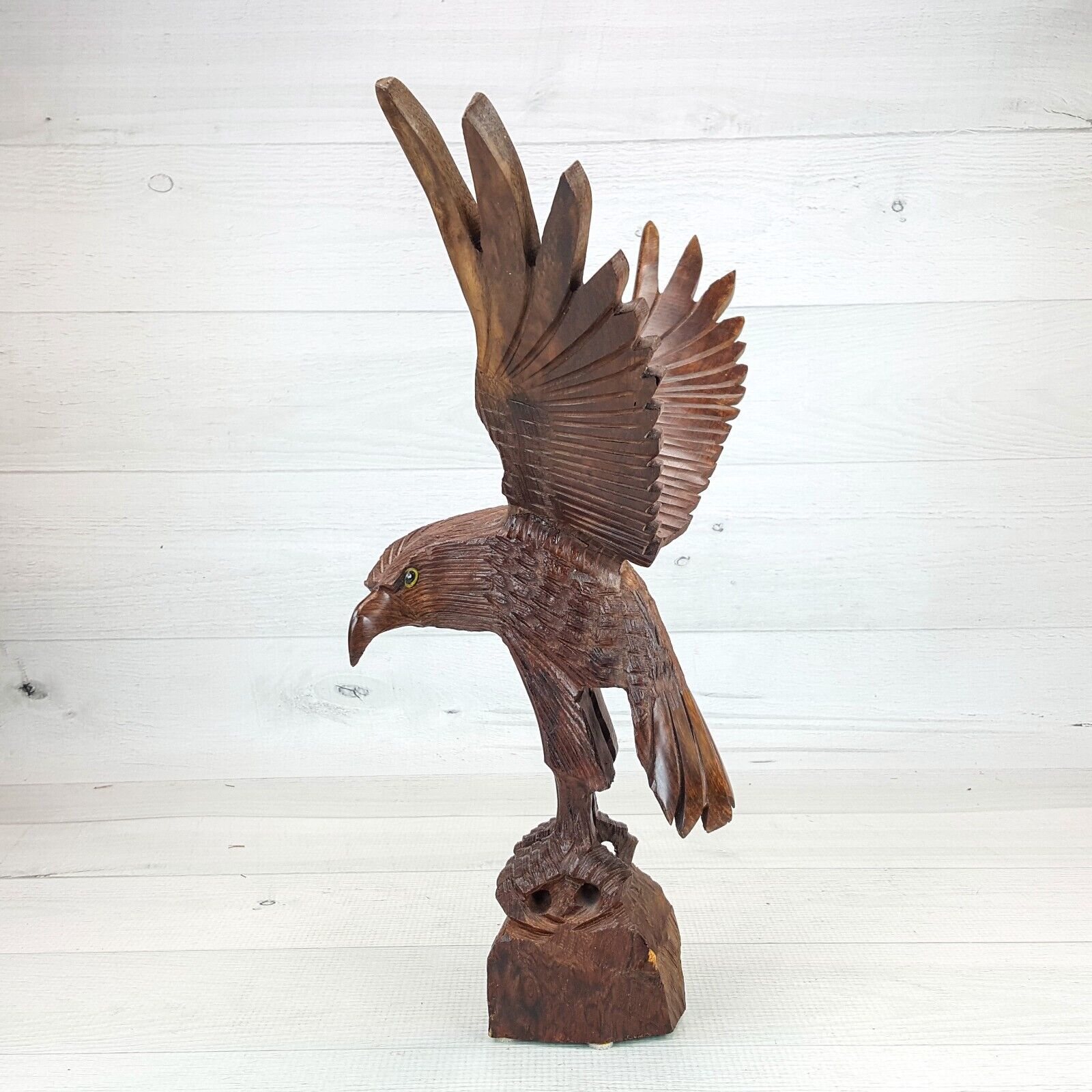Vintage Hard Dark Wood Carved Eagle 15\