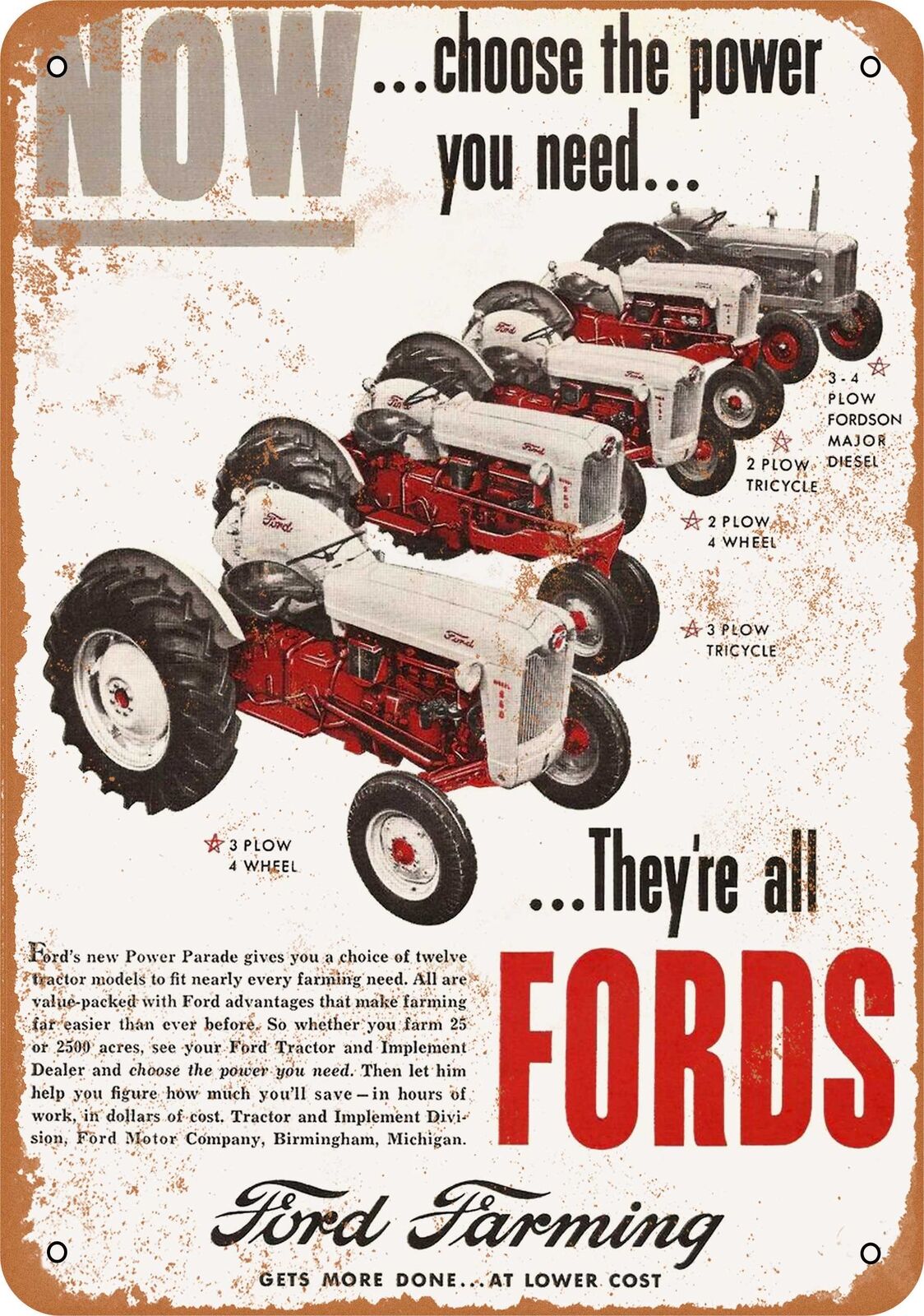 Metal Sign - 1955 Ford Farming Tractors - Vintage Look Reproduction