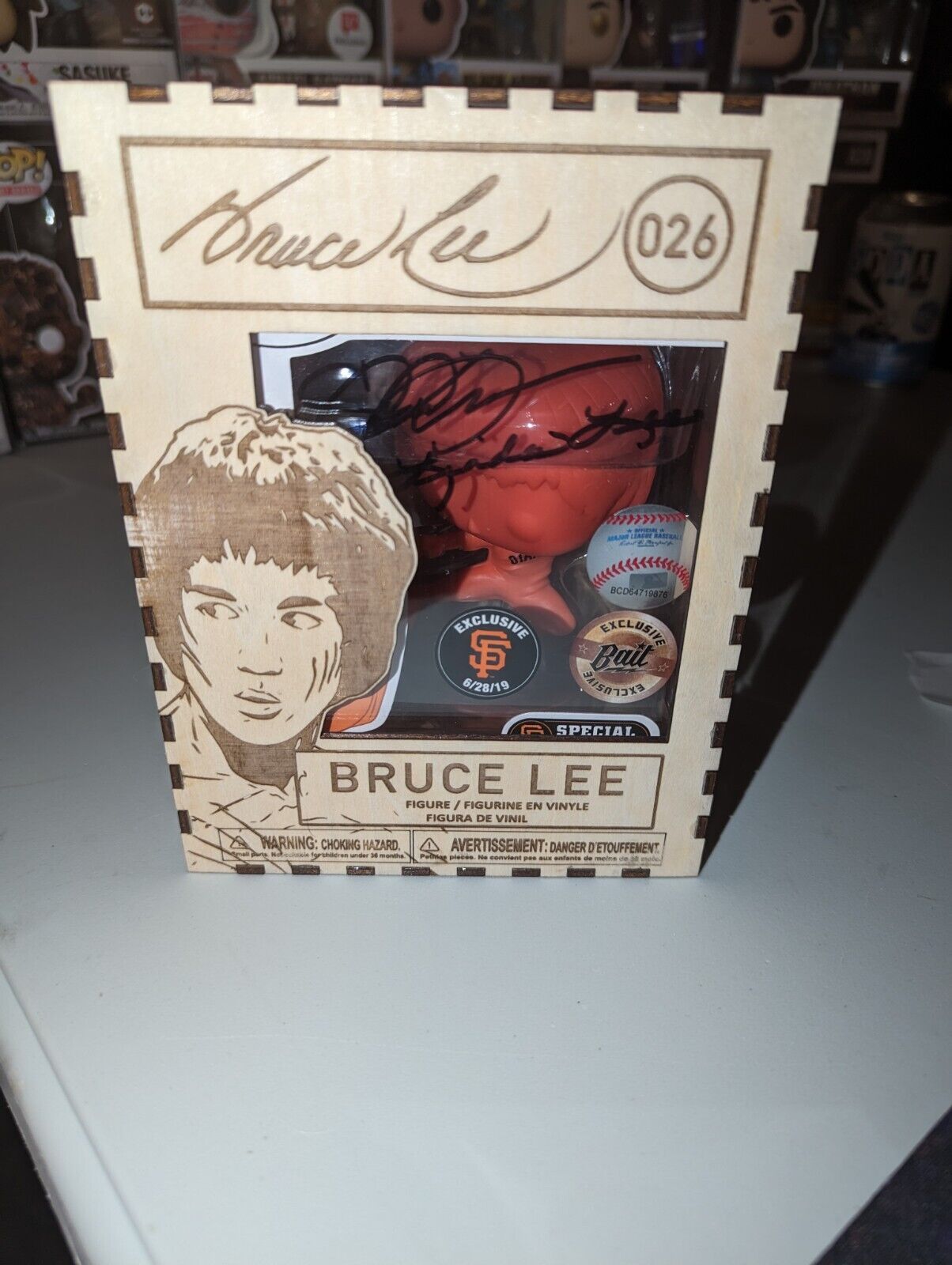 Autographed Bruce Lee SF Giants Orange Funko Pop - Bruce Lee Funko Pop