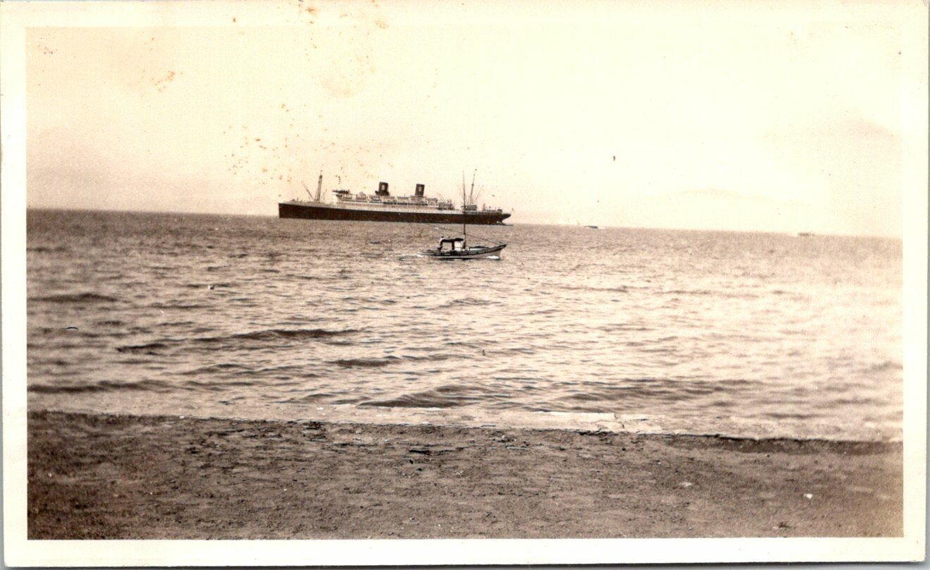 1930s View of Sea Horizon + Ships in the Distance Abstract FOUND B+W Photo 00522