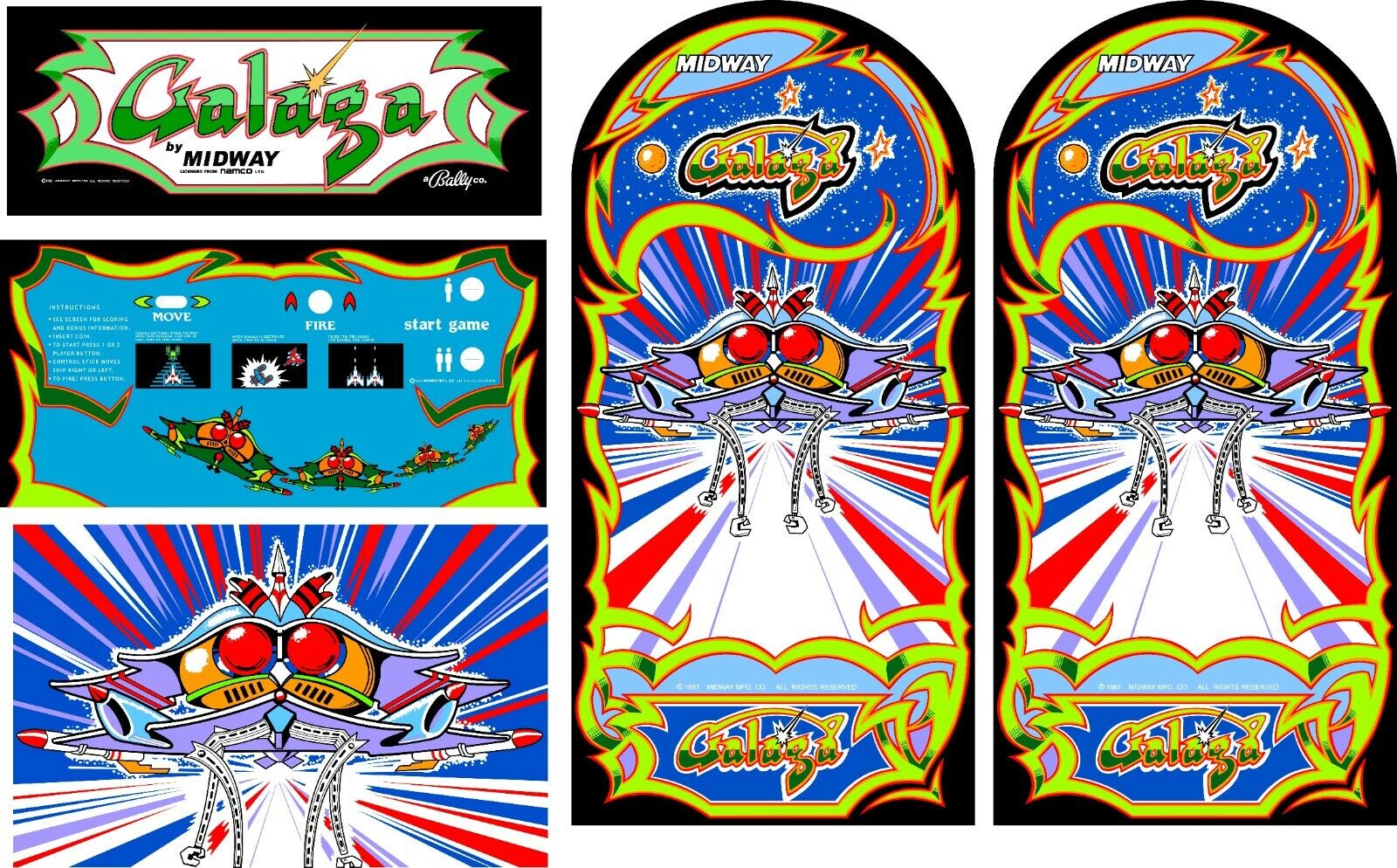 Galaga Arcade Game Side Art Kickplate 5pc Set Polycarbonate CPO Highest Quality