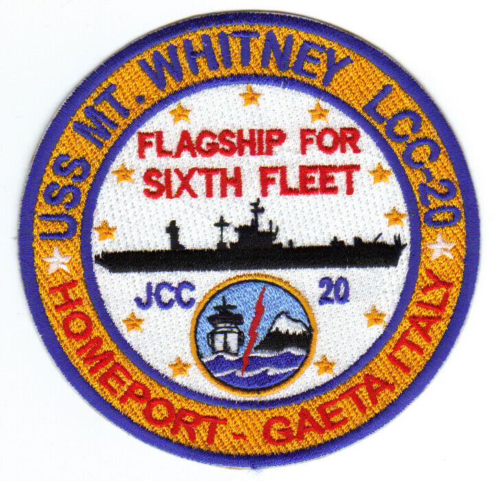 USS MT. WHITNEY PATCH, LLC-20, 6TH FLT FLAGSHIP, JCC-20, HOMEPORT GAETA ITALY  Y
