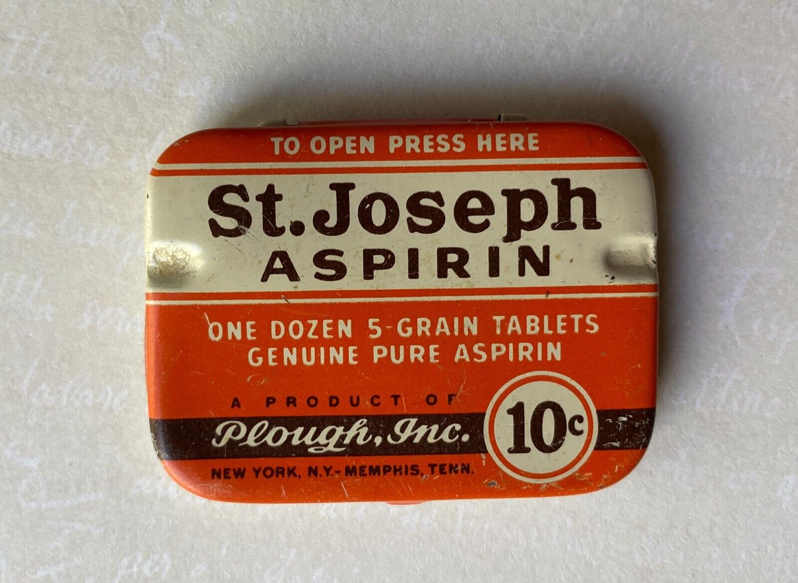 Vintage 1950's St. Joseph Aspirin Tin Miniature Pocket 10 Cent Size Made in USA