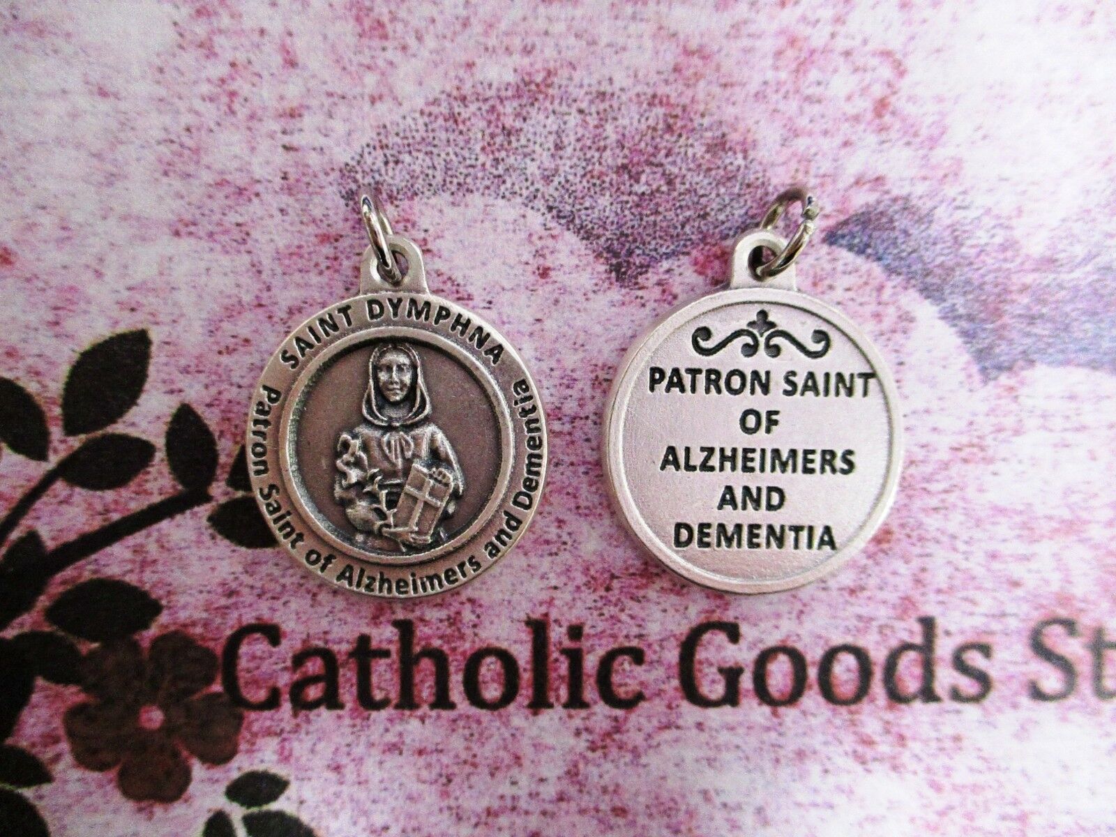 St. Dymphna -Patron Saint of Alzheimer\'s + Dementia - Ox Silver Tone 3/4\